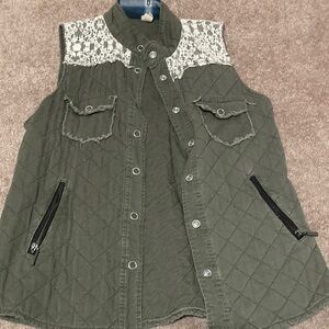 Gimmicks Green Quilted Vest with Lace Accents